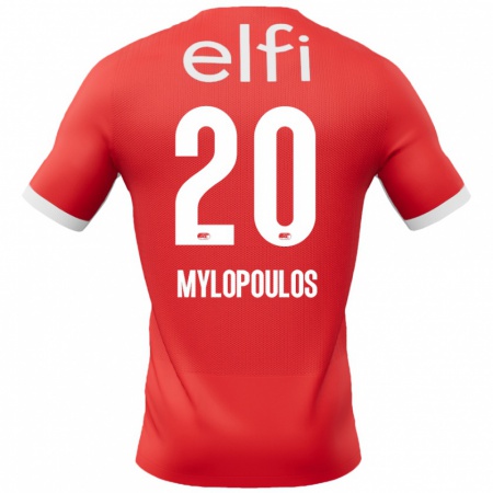 Kandiny Gyermek Marios Mylopoulos #20 Piros Fehér Hazai Jersey 2024/25 Mez Póló Ing