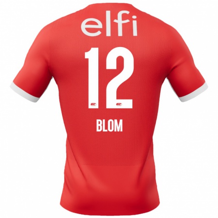 Kandiny Gyermek Robin Blom #12 Piros Fehér Hazai Jersey 2024/25 Mez Póló Ing