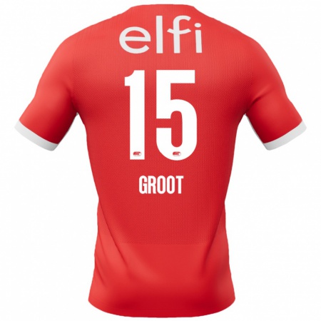 Kandiny Gyermek Pleun Groot #15 Piros Fehér Hazai Jersey 2024/25 Mez Póló Ing