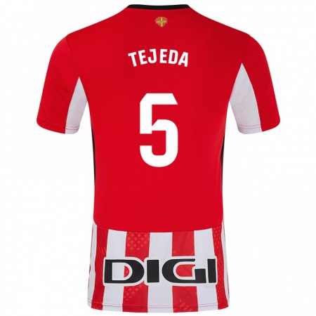 Kandiny Gyermek Diego Tejeda #5 Piros Fehér Hazai Jersey 2024/25 Mez Póló Ing