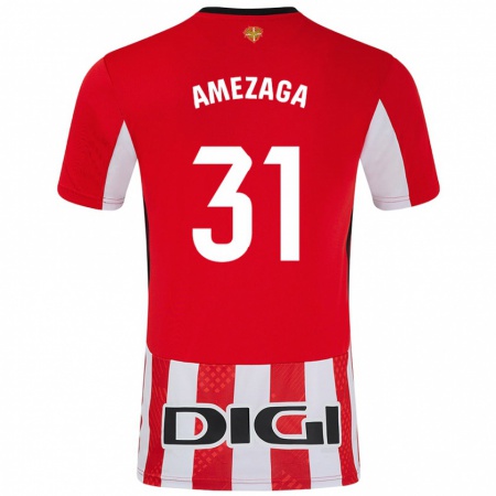 Kandiny Gyermek Jone Amezaga #31 Piros Fehér Hazai Jersey 2024/25 Mez Póló Ing