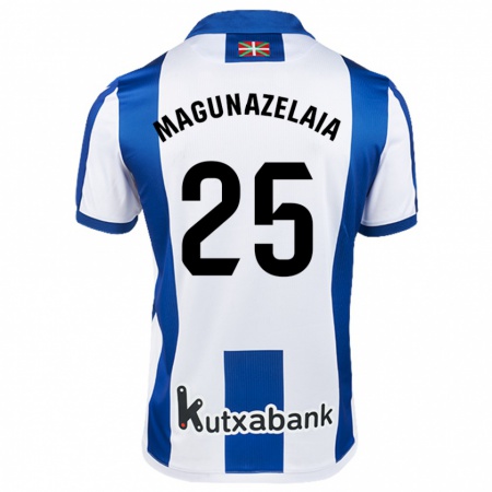 Kandiny Gyermek Jon Magunazelaia #25 Fehér Kék Hazai Jersey 2024/25 Mez Póló Ing