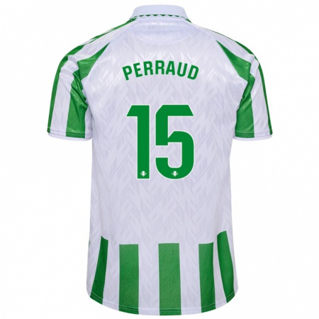 Kandiny Gyermek Romain Perraud #15 Zöld Fehér Csíkok Hazai Jersey 2024/25 Mez Póló Ing