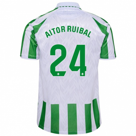 Kandiny Gyermek Aitor Ruibal #24 Zöld Fehér Csíkok Hazai Jersey 2024/25 Mez Póló Ing