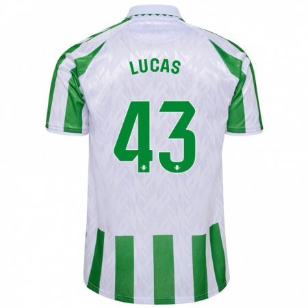 Kandiny Gyermek Lucas Alcázar #43 Zöld Fehér Csíkok Hazai Jersey 2024/25 Mez Póló Ing