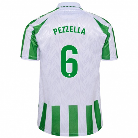 Kandiny Gyermek Germán Pezzella #6 Zöld Fehér Csíkok Hazai Jersey 2024/25 Mez Póló Ing