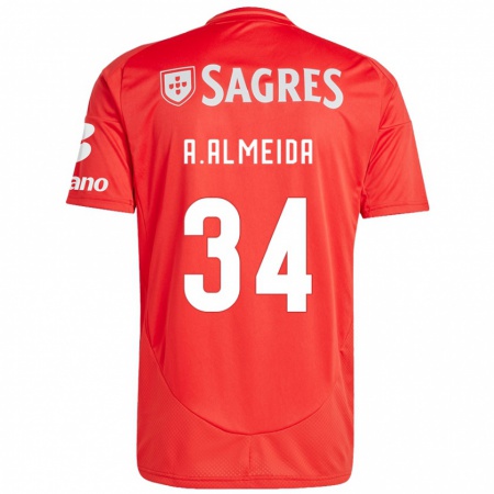 Kandiny Gyermek Andre Almeida #34 Piros Fehér Hazai Jersey 2024/25 Mez Póló Ing