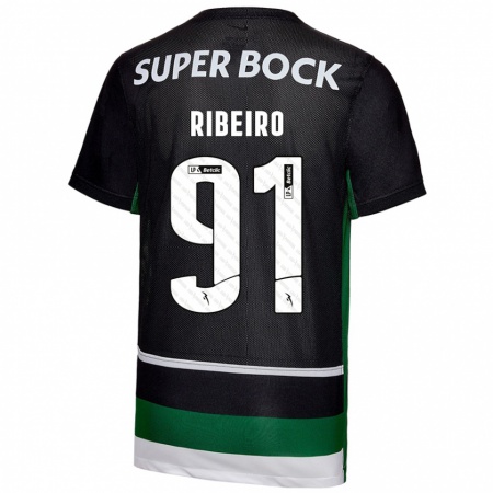 Kandiny Gyermek Rodrigo Ribeiro #91 Fekete Fehér Zöld Hazai Jersey 2024/25 Mez Póló Ing