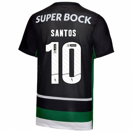 Kandiny Gyermek Guilherme Santos #10 Fekete Fehér Zöld Hazai Jersey 2024/25 Mez Póló Ing