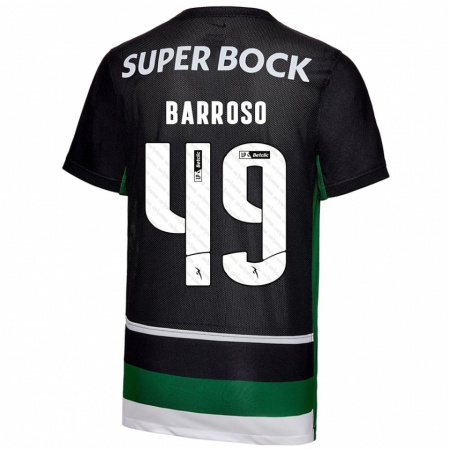 Kandiny Gyermek Leonardo Barroso #49 Fekete Fehér Zöld Hazai Jersey 2024/25 Mez Póló Ing