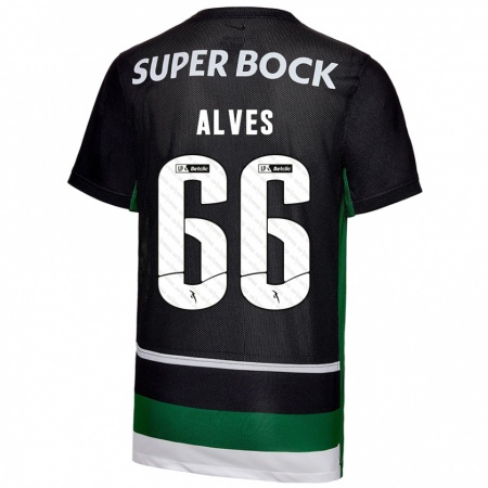 Kandiny Gyermek Miguel Alves #66 Fekete Fehér Zöld Hazai Jersey 2024/25 Mez Póló Ing