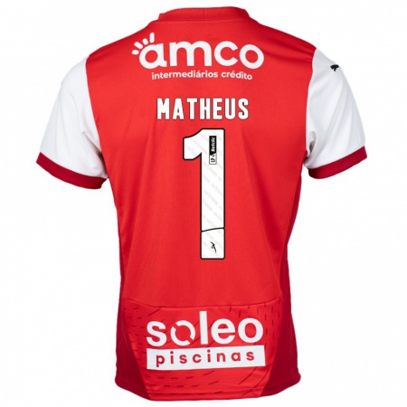 Kandiny Gyermek Matheus #1 Piros Fehér Hazai Jersey 2024/25 Mez Póló Ing