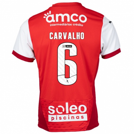 Kandiny Gyermek Vitor Carvalho #6 Piros Fehér Hazai Jersey 2024/25 Mez Póló Ing