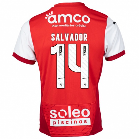 Kandiny Gyermek João Salvador #14 Piros Fehér Hazai Jersey 2024/25 Mez Póló Ing