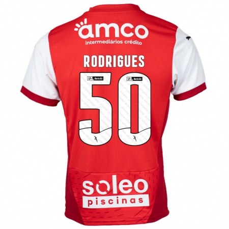 Kandiny Gyermek Diego Rodrigues #50 Piros Fehér Hazai Jersey 2024/25 Mez Póló Ing