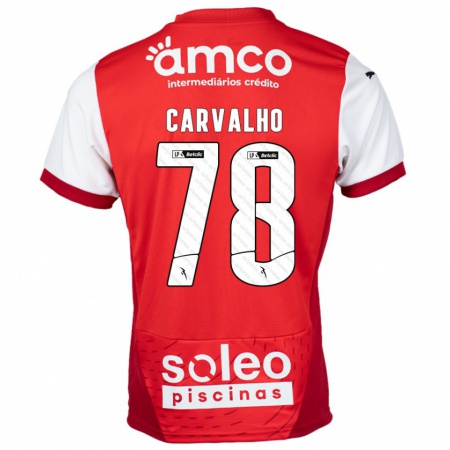 Kandiny Gyermek João Carvalho #78 Piros Fehér Hazai Jersey 2024/25 Mez Póló Ing