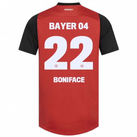 Kandiny Gyermek Victor Boniface #22 Piros Fekete Hazai Jersey 2024/25 Mez Póló Ing