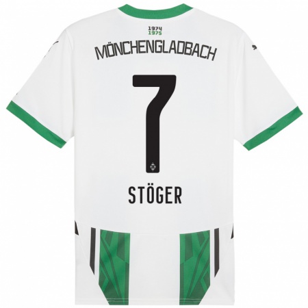 Kandiny Gyermek Kevin Stöger #7 Fehér Zöld Hazai Jersey 2024/25 Mez Póló Ing