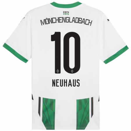 Kandiny Gyermek Florian Neuhaus #10 Fehér Zöld Hazai Jersey 2024/25 Mez Póló Ing