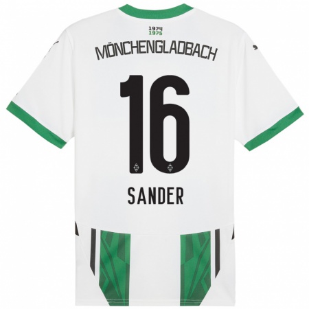 Kandiny Gyermek Philipp Sander #16 Fehér Zöld Hazai Jersey 2024/25 Mez Póló Ing