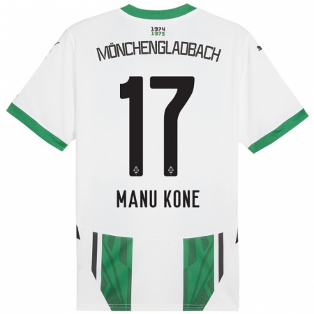 Kandiny Gyermek Manu Koné #17 Fehér Zöld Hazai Jersey 2024/25 Mez Póló Ing