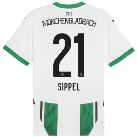 Kandiny Gyermek Tobias Sippel #21 Fehér Zöld Hazai Jersey 2024/25 Mez Póló Ing