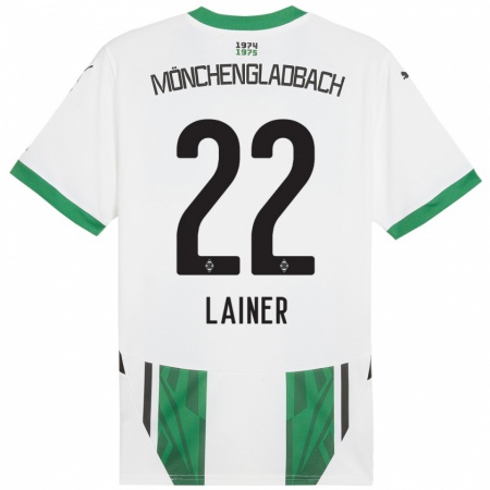 Kandiny Gyermek Stefan Lainer #22 Fehér Zöld Hazai Jersey 2024/25 Mez Póló Ing