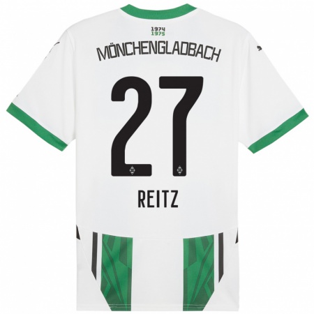 Kandiny Gyermek Rocco Reitz #27 Fehér Zöld Hazai Jersey 2024/25 Mez Póló Ing