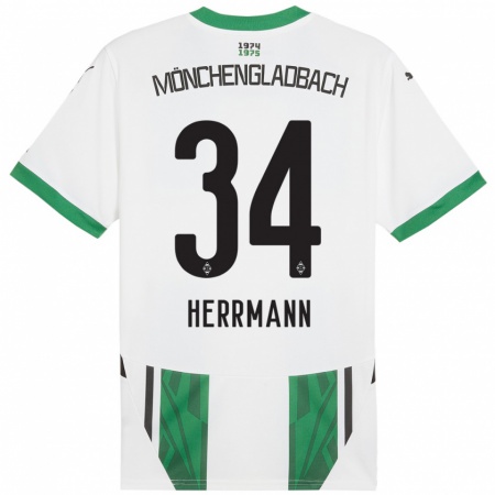 Kandiny Gyermek Charles Herrmann #34 Fehér Zöld Hazai Jersey 2024/25 Mez Póló Ing