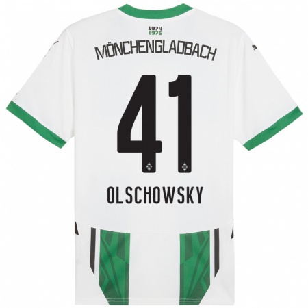 Kandiny Gyermek Jan Olschowsky #41 Fehér Zöld Hazai Jersey 2024/25 Mez Póló Ing