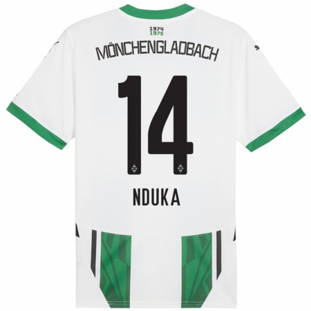 Kandiny Gyermek Michael Nduka #14 Fehér Zöld Hazai Jersey 2024/25 Mez Póló Ing