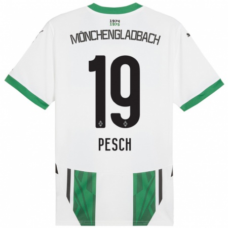 Kandiny Gyermek Noah Pesch #19 Fehér Zöld Hazai Jersey 2024/25 Mez Póló Ing