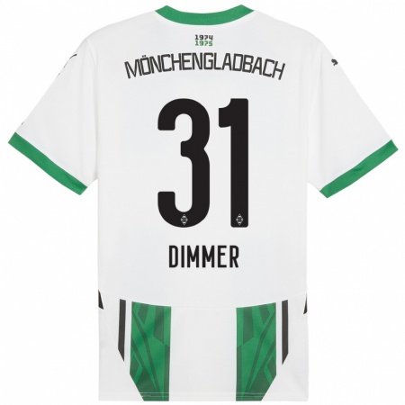 Kandiny Gyermek Florian Dimmer #31 Fehér Zöld Hazai Jersey 2024/25 Mez Póló Ing