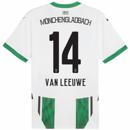 Kandiny Gyermek Kyra Van Leeuwe #14 Fehér Zöld Hazai Jersey 2024/25 Mez Póló Ing