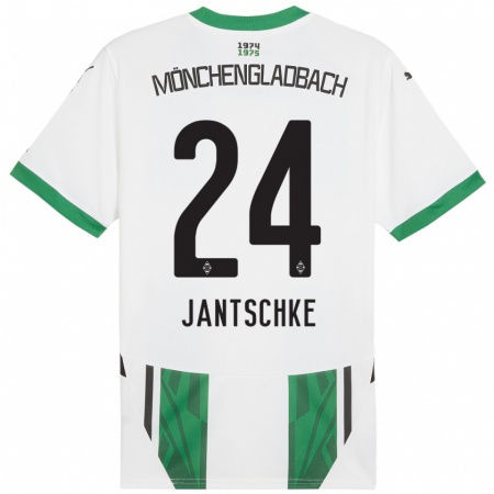 Kandiny Gyermek Tony Jantschke #24 Fehér Zöld Hazai Jersey 2024/25 Mez Póló Ing