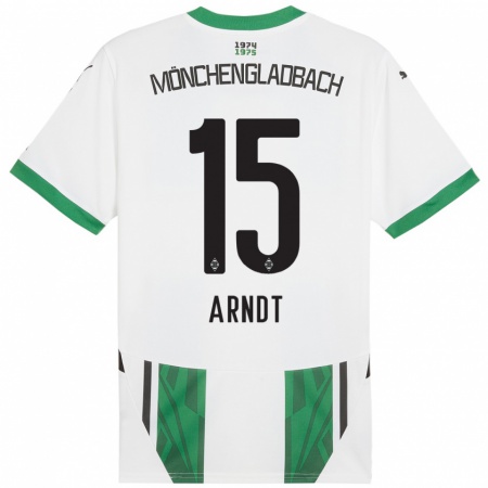 Kandiny Gyermek Leo Arndt #15 Fehér Zöld Hazai Jersey 2024/25 Mez Póló Ing