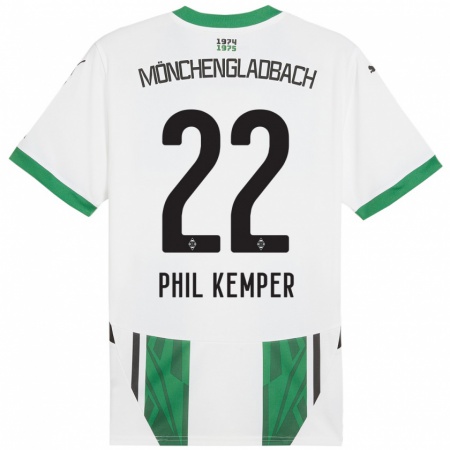 Kandiny Gyermek Phil Kemper #22 Fehér Zöld Hazai Jersey 2024/25 Mez Póló Ing