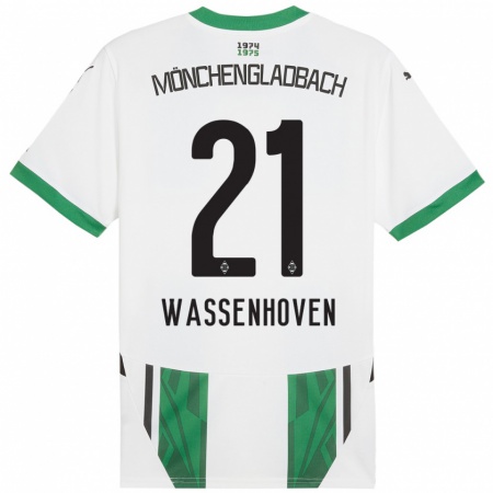 Kandiny Gyermek Michelle Wassenhoven #21 Fehér Zöld Hazai Jersey 2024/25 Mez Póló Ing