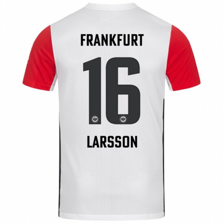 Kandiny Gyermek Hugo Larsson #16 Fehér Piros Hazai Jersey 2024/25 Mez Póló Ing