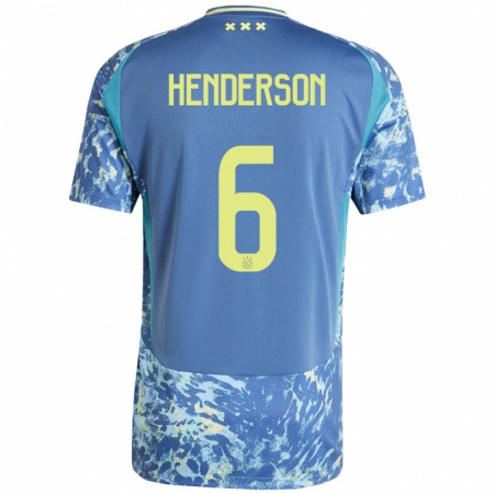 Kandiny Gyermek Jordan Henderson #6 Szürke Kék Sárga Idegenbeli Jersey 2024/25 Mez Póló Ing