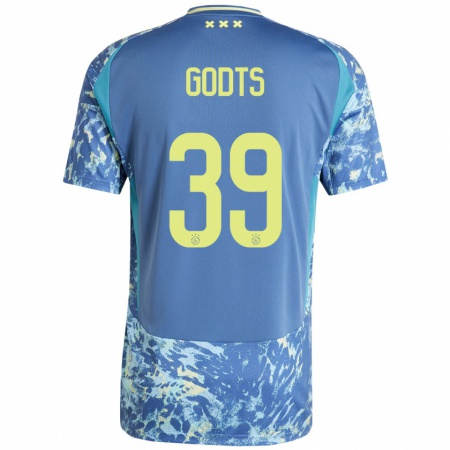 Kandiny Gyermek Mika Godts #39 Szürke Kék Sárga Idegenbeli Jersey 2024/25 Mez Póló Ing