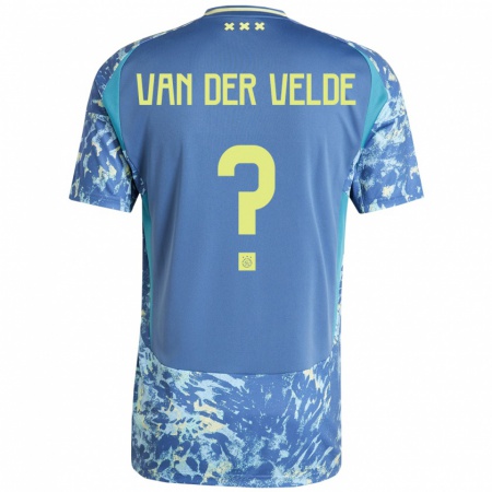 Kandiny Gyermek Valentijn Van Der Velde #0 Szürke Kék Sárga Idegenbeli Jersey 2024/25 Mez Póló Ing