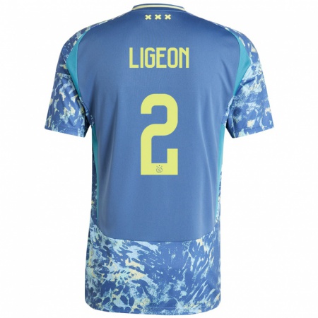 Kandiny Gyermek Ruben Ligeon #2 Szürke Kék Sárga Idegenbeli Jersey 2024/25 Mez Póló Ing