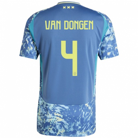 Kandiny Gyermek Bram Van Dongen #4 Szürke Kék Sárga Idegenbeli Jersey 2024/25 Mez Póló Ing