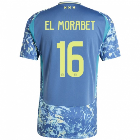 Kandiny Gyermek Younes El Morabet #16 Szürke Kék Sárga Idegenbeli Jersey 2024/25 Mez Póló Ing