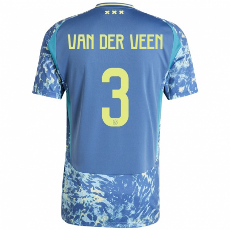 Kandiny Gyermek Roos Van Der Veen #3 Szürke Kék Sárga Idegenbeli Jersey 2024/25 Mez Póló Ing