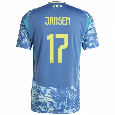 Kandiny Gyermek Bente Jansen #17 Szürke Kék Sárga Idegenbeli Jersey 2024/25 Mez Póló Ing