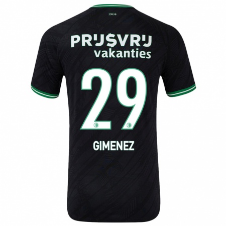 Kandiny Gyermek Santiago Gimenez #29 Fekete Zöld Idegenbeli Jersey 2024/25 Mez Póló Ing