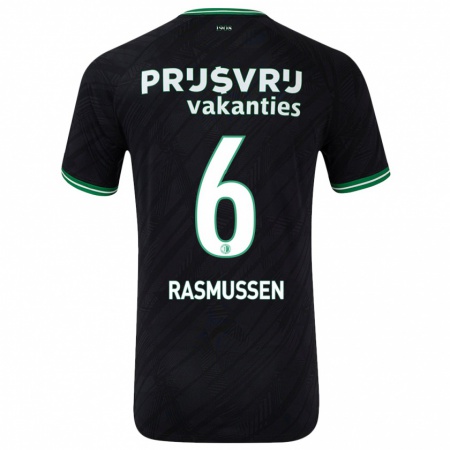 Kandiny Gyermek Jacob Rasmussen #6 Fekete Zöld Idegenbeli Jersey 2024/25 Mez Póló Ing