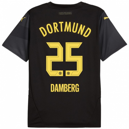 Kandiny Gyermek Niclas Damberg #25 Fekete Sárga Idegenbeli Jersey 2024/25 Mez Póló Ing